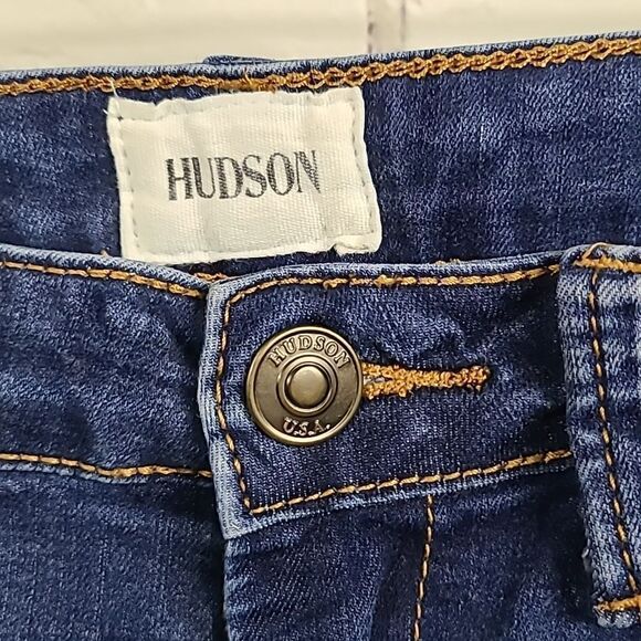 Hudson Girls Skinny Fit Jegging Stretch Distressed Denim Holey Dark Blue Jeans - Picture 5 of 7